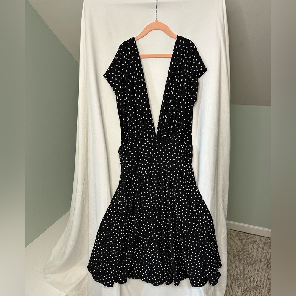 White House Black Market Black Backless Dress with White Polka Dots